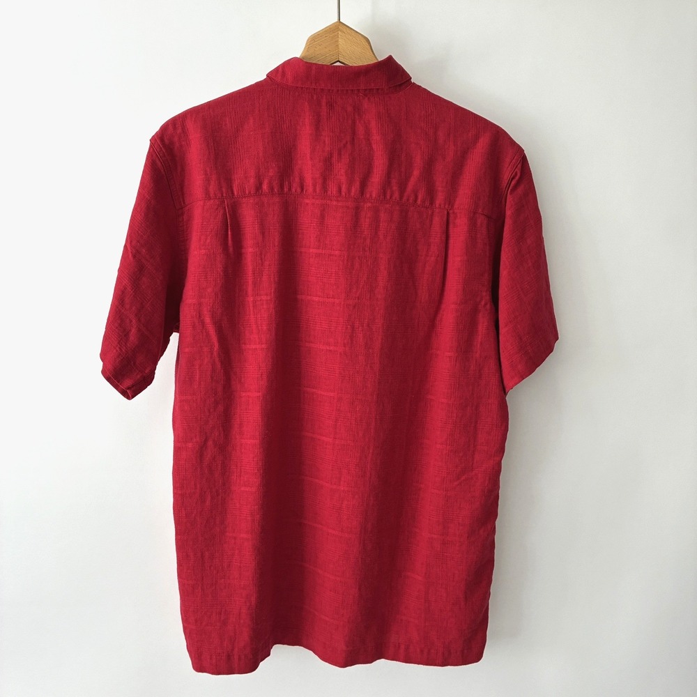 Saddlebred Washable Linen Blend Shirt Red Size M Short Sleeve Button Down Resort - Picture 2 of 7